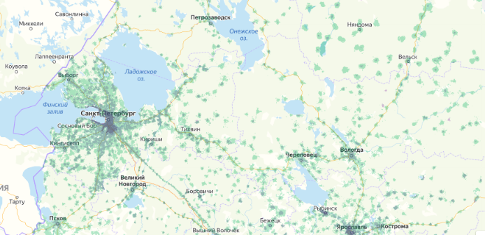 Зона покрытия МТС на карте Обнинск 